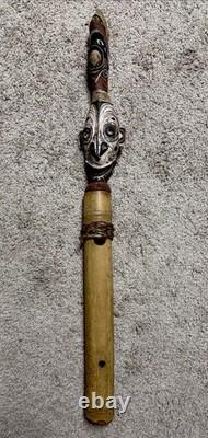 Papua New Guinea Sepik River Carved Flute with Bamboo Tube Tribal Oceanic Art