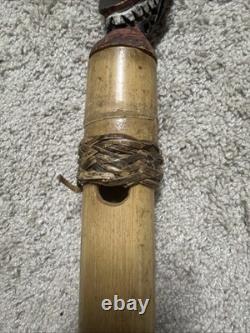 Papua New Guinea Sepik River Carved Flute with Bamboo Tube Tribal Oceanic Art