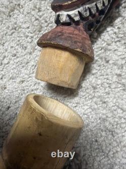 Papua New Guinea Sepik River Carved Flute with Bamboo Tube Tribal Oceanic Art