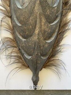 Papua New Guinea Sepik River Hand Carved Mask Shield Feathers Wall Hanging 27