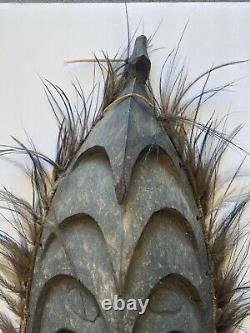 Papua New Guinea Sepik River Hand Carved Mask Shield Feathers Wall Hanging 27