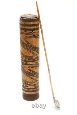 Papua New Guinea Sepik River Lime Container with Spatula Carved Tribal 12