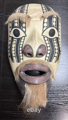Papua New Guinea Sepik River Tribal Mask Hand Carved Wood with Animal Hair 12