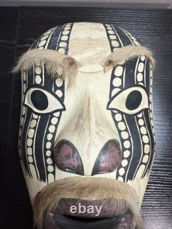 Papua New Guinea Sepik River Tribal Mask Hand Carved Wood with Animal Hair 12