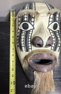 Papua New Guinea Sepik River Tribal Mask Hand Carved Wood with Animal Hair 12