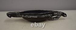 Papua New Guinea Siassi Carved Wood Ceremonial Blackened Wood Incised Bird Bowl