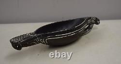 Papua New Guinea Siassi Carved Wood Ceremonial Blackened Wood Incised Bird Bowl