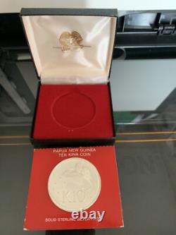 Papua New Guinea Ten 10 Kina 1976 Silver Proof Coin Franklin Mint 41.6 gr SILVER