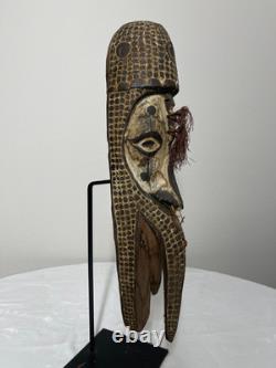 Papua New Guinea Tribal Wooden Mask Hand-Carved with Pigments and Fiber 20