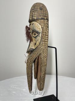 Papua New Guinea Tribal Wooden Mask Hand-Carved with Pigments and Fiber 20
