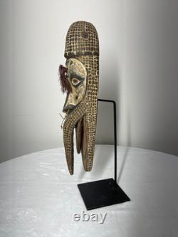 Papua New Guinea Tribal Wooden Mask Hand-Carved with Pigments and Fiber 20