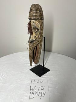 Papua New Guinea Tribal Wooden Mask Hand-Carved with Pigments and Fiber 20
