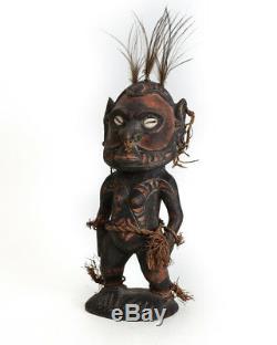 Papua New Guinea Wood Carved Female Figure, Sepik River Painted black, red