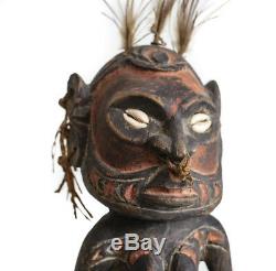 Papua New Guinea Wood Carved Female Figure, Sepik River Painted black, red