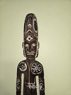 Papua New Guinea Wood Food Hook Latmul Tribe Carved Statue 27.5 In HEIGHT