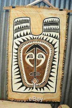 Papua New Guinea painting art tapestry Cloth hand painted Vintage 48x28 Tribal