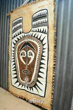 Papua New Guinea painting art tapestry Cloth hand painted Vintage 48x28 Tribal