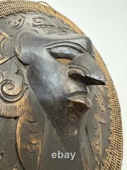 Papua new guinea handcarved wooden wall mask with cane stitching RARE 9.5x7.75