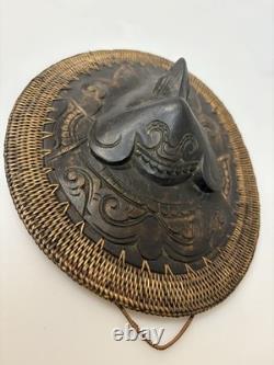 Papua new guinea handcarved wooden wall mask with cane stitching RARE 9.5x7.75