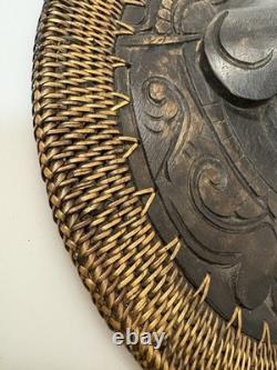 Papua new guinea handcarved wooden wall mask with cane stitching RARE 9.5x7.75