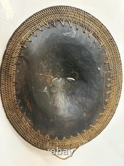 Papua new guinea handcarved wooden wall mask with cane stitching RARE 9.5x7.75