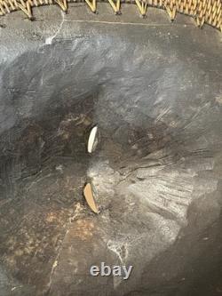 Papua new guinea handcarved wooden wall mask with cane stitching RARE 9.5x7.75