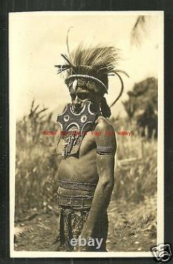 Papua rppc Mask Headdress Gibson Port Moresby New Guinea 1920s