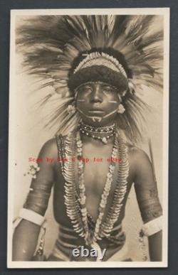 Papua rppc Necklace Feather Headdress Gibson Papua New Guinea 1920s
