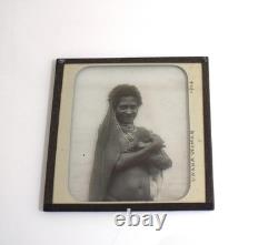 Photograph UNANA WOMAN WITH PIG PAPUA NEW GUINEA DATED 1906 Magic Lantern Slide