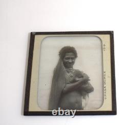Photograph UNANA WOMAN WITH PIG PAPUA NEW GUINEA DATED 1906 Magic Lantern Slide