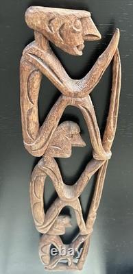 RARE 28 Papua New Guinea Asmat Tribe Wood Carved Bis Pole Sculpture