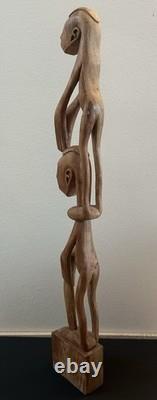 RARE 33 Papua New Guinea Asmat Tribe Wood Carved Bis Pole Sculpture Statue