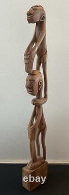 RARE 33 Papua New Guinea Asmat Tribe Wood Carved Bis Pole Sculpture Statue