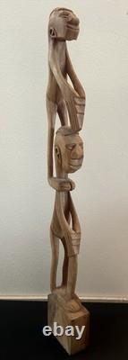 RARE 33 Papua New Guinea Asmat Tribe Wood Carved Bis Pole Sculpture Statue