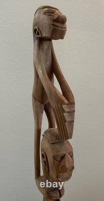 RARE 33 Papua New Guinea Asmat Tribe Wood Carved Bis Pole Sculpture Statue