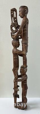 RARE 39 Papua New Guinea Asmat Tribe Wood Carved Bis Pole Sculpture Statue