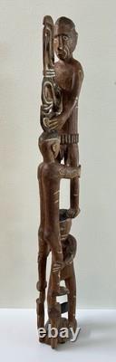 RARE 39 Papua New Guinea Asmat Tribe Wood Carved Bis Pole Sculpture Statue