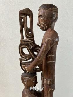 RARE 39 Papua New Guinea Asmat Tribe Wood Carved Bis Pole Sculpture Statue