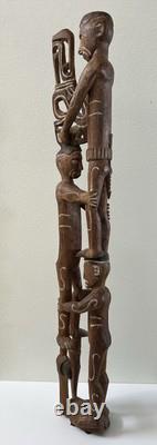 RARE 39 Papua New Guinea Asmat Tribe Wood Carved Bis Pole Sculpture Statue