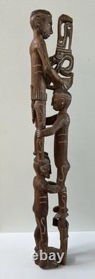RARE 39 Papua New Guinea Asmat Tribe Wood Carved Bis Pole Sculpture Statue