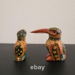 RARE East Sepik River, PAPUA NEW GUINEA, hand carved wood DWARF KINGFISHER BIRDS