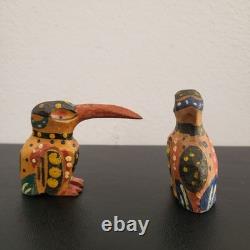 RARE East Sepik River, PAPUA NEW GUINEA, hand carved wood DWARF KINGFISHER BIRDS