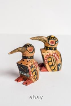 RARE East Sepik River, PAPUA NEW GUINEA, hand carved wood DWARF KINGFISHER BIRDS