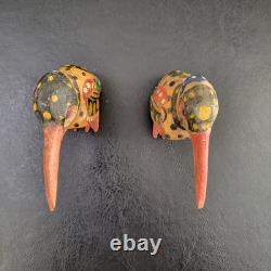 RARE East Sepik River, PAPUA NEW GUINEA, hand carved wood DWARF KINGFISHER BIRDS