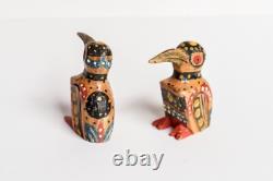 RARE East Sepik River, PAPUA NEW GUINEA, hand carved wood DWARF KINGFISHER BIRDS
