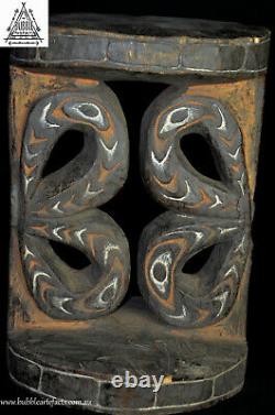 Rare Fabulous Carved Wood Ornate Stool, Blackwater, Papua New Guinea, Oceanic