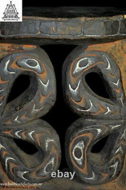 Rare Fabulous Carved Wood Ornate Stool, Blackwater, Papua New Guinea, Oceanic