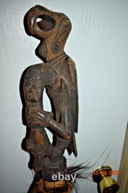 Rare Huge Papua New Guinea Bamboo Flute, Feathers Both Ends 56 1900s