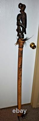 Rare Huge Papua New Guinea Bamboo Flute, Feathers Both Ends 56 1900s