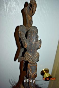 Rare Huge Papua New Guinea Bamboo Flute, Feathers Both Ends 56 1900s